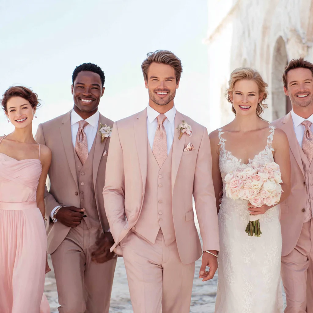 Dress the Bridal Party in Coordinated Tones pink gold wedding