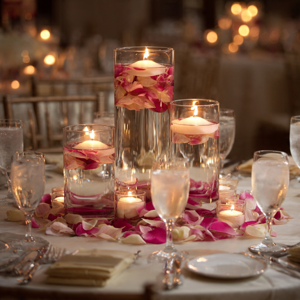 Floating Candle and Petal Centerpiece