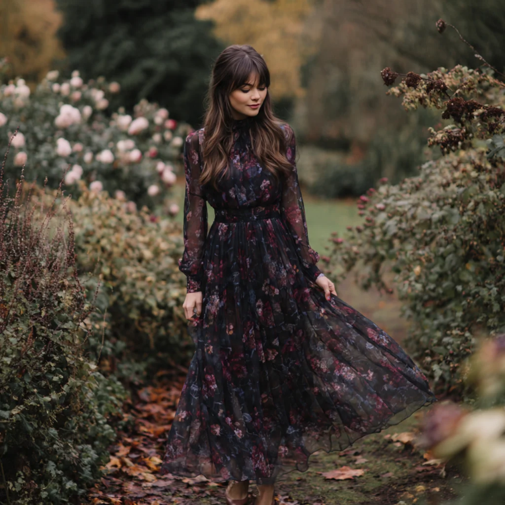 20 Stylish Guide on What to Wear to a Fall Wedding 26 Floral Prints in Dark Palettes
