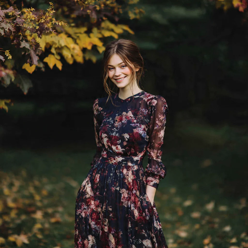 20 Stylish Guide on What to Wear to a Fall Wedding 25 Floral Prints in Dark Palettes