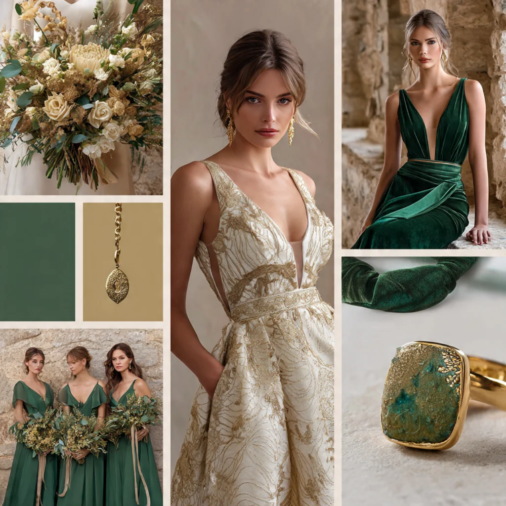 25 Green Gold Wedding Ideas for a Luxurious and Natural Celebration 3 Green Gold Wedding Dresses