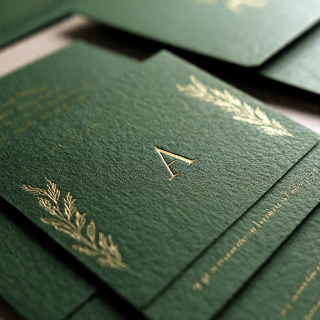 25 Green Gold Wedding Ideas for a Luxurious and Natural Celebration 1 Green Gold Wedding Invitations