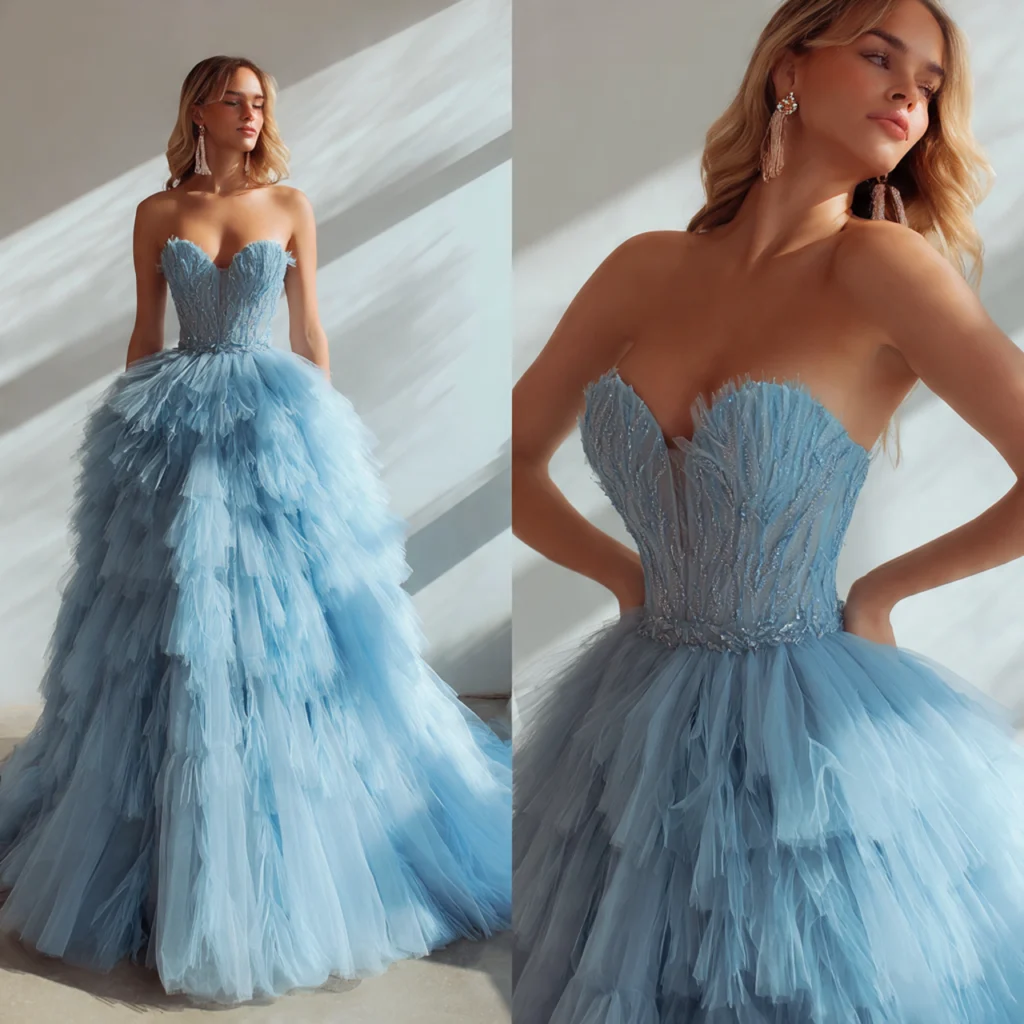 Icy blue tulle ball gown