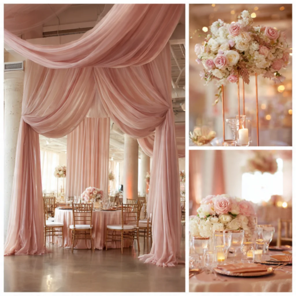Incorporate Blush Drapery and Metallic Fixtures
