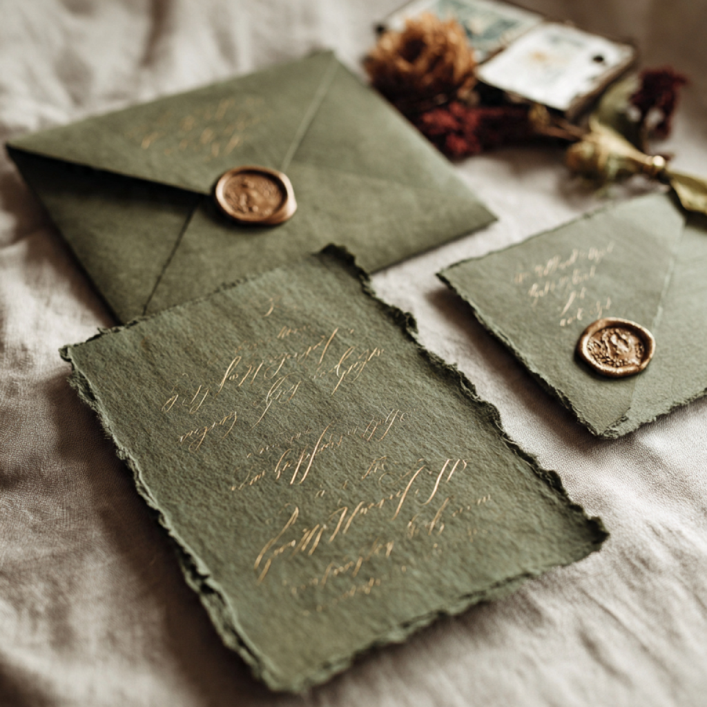 Invitation Suites Featuring Olive Green Accents