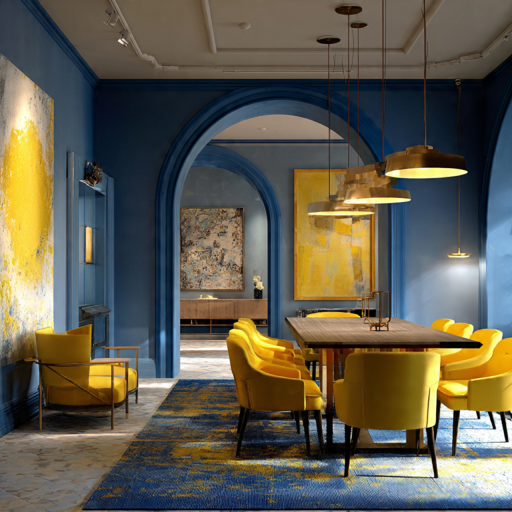 Lighting design that supports blue and yellow tones