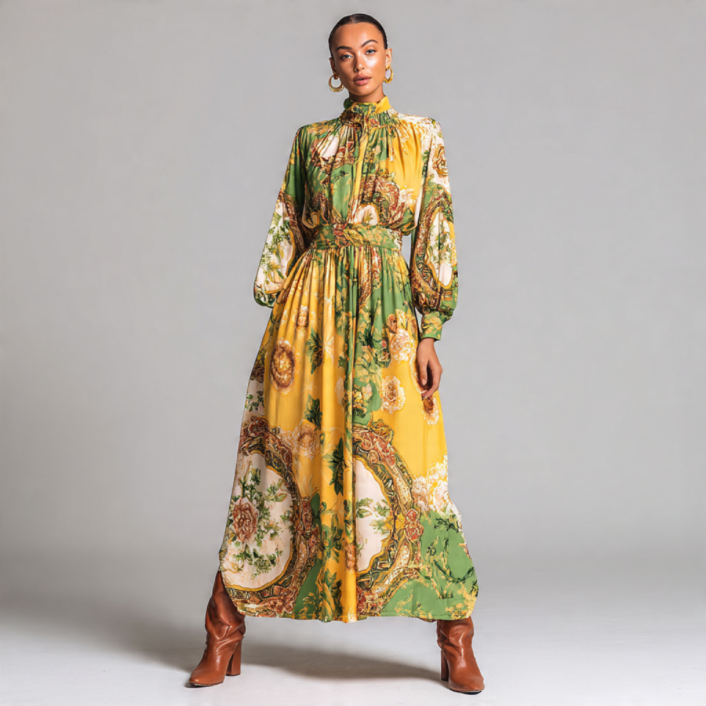 Maxi Dress with Vintage Print