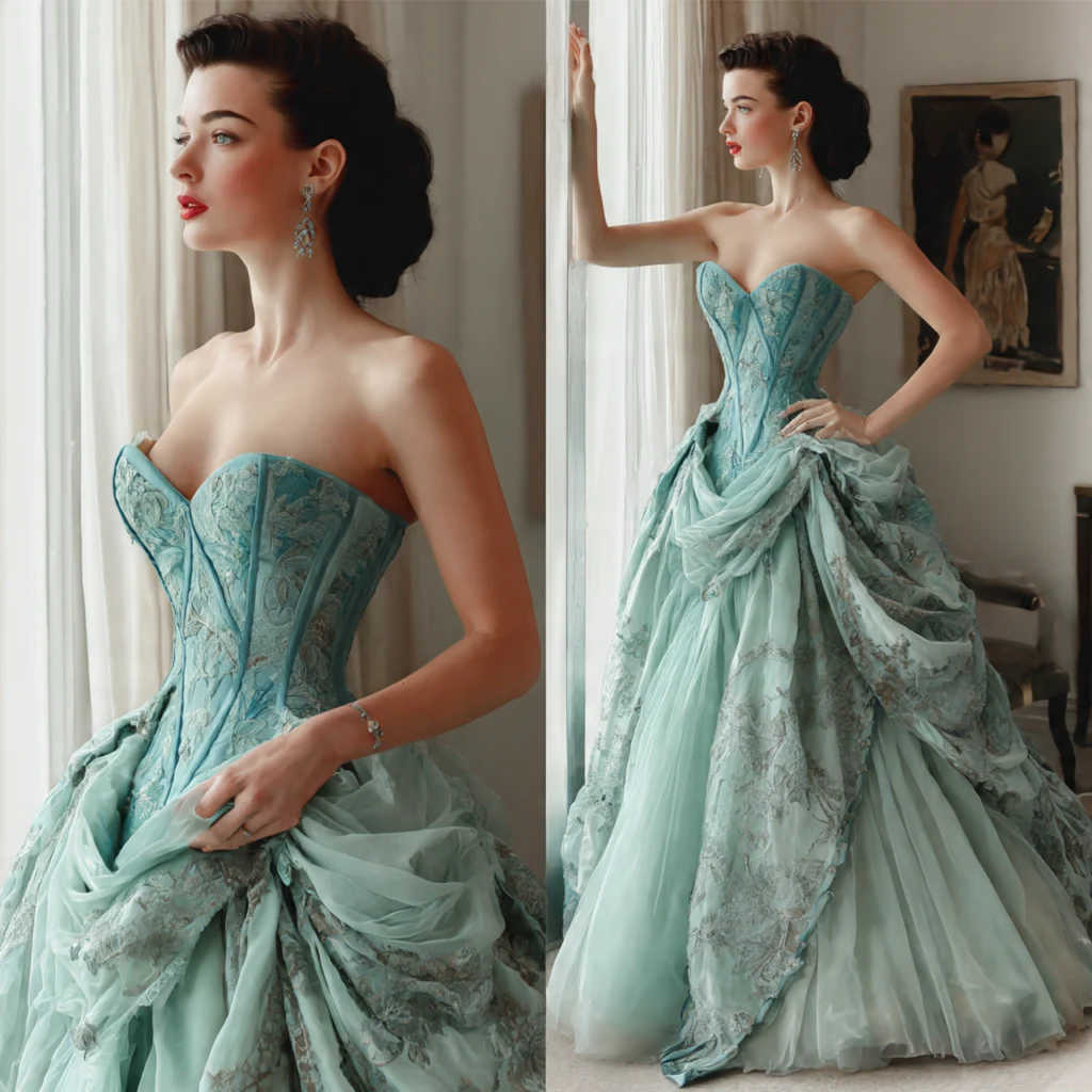 Mint‑blue vintage silhouette gown