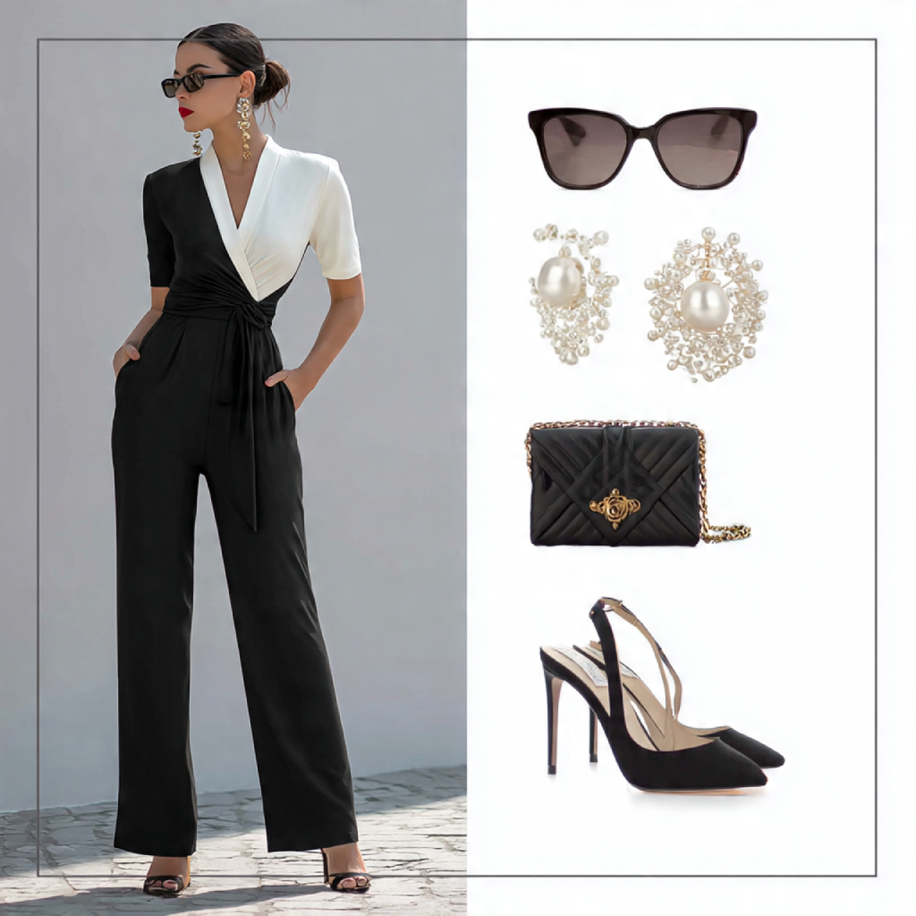 Monochrome Jumpsuit with Accessories