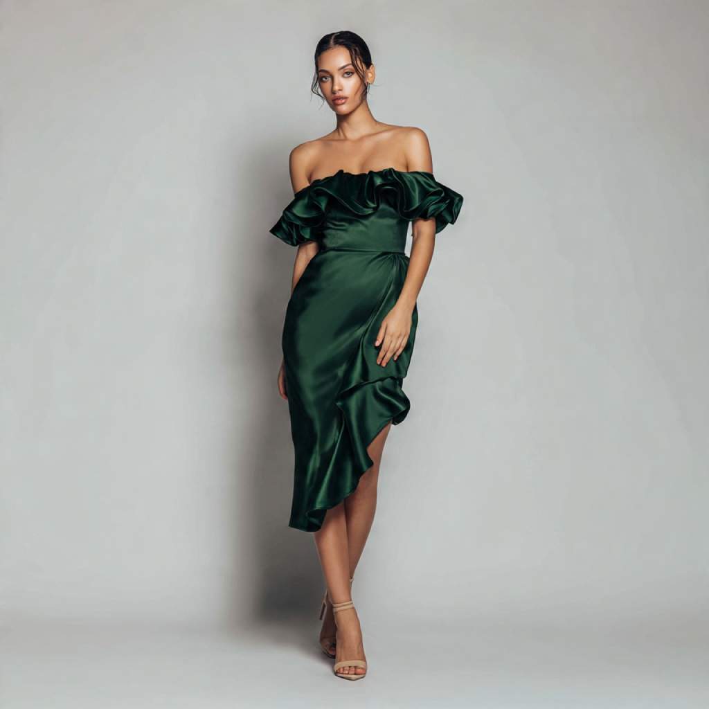 Off-Shoulder Satin Dress