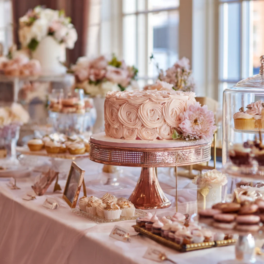 Opt for Subtle Metallic Accents on Cake Table