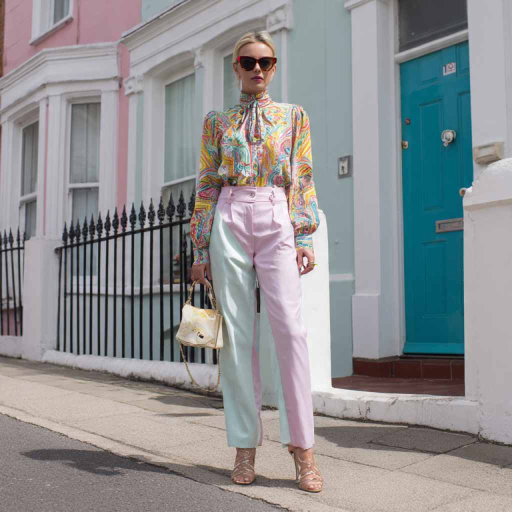 Pastel Trousers with Statement Blouse