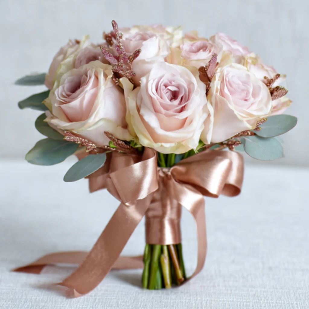 Pick Bridesmaid Bouquets with Metallic Ribbon