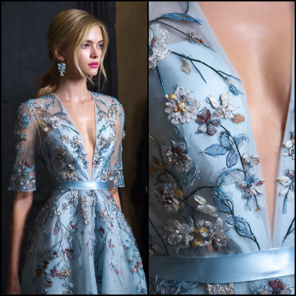 Powder blue embroidered gown