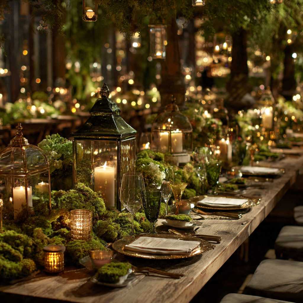 Reception Lighting & Candles Echoing Olive Green