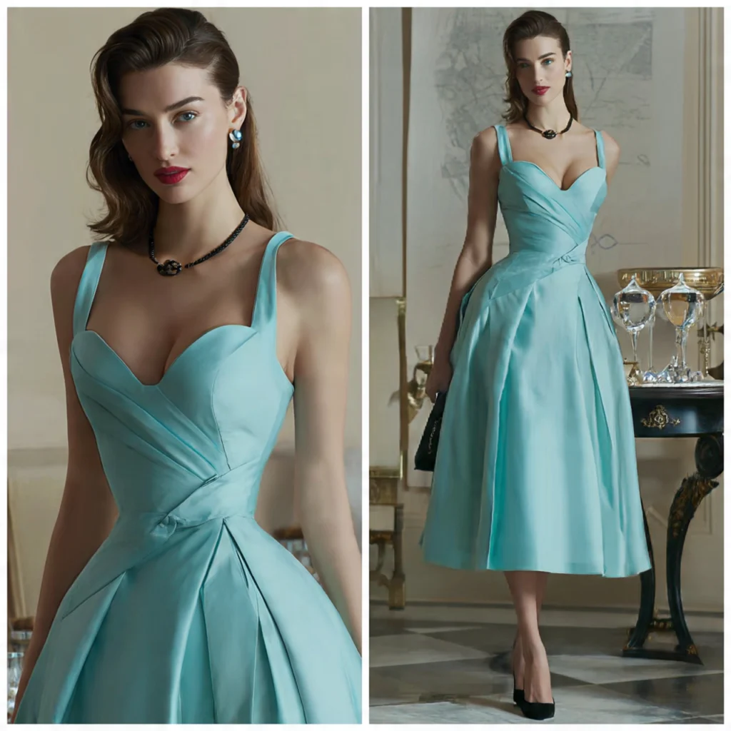 Robin’s egg blue tea‑length dress