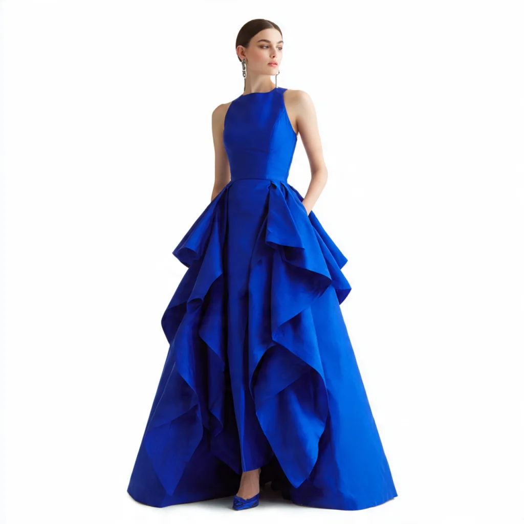 Royal blue structured mikado gown