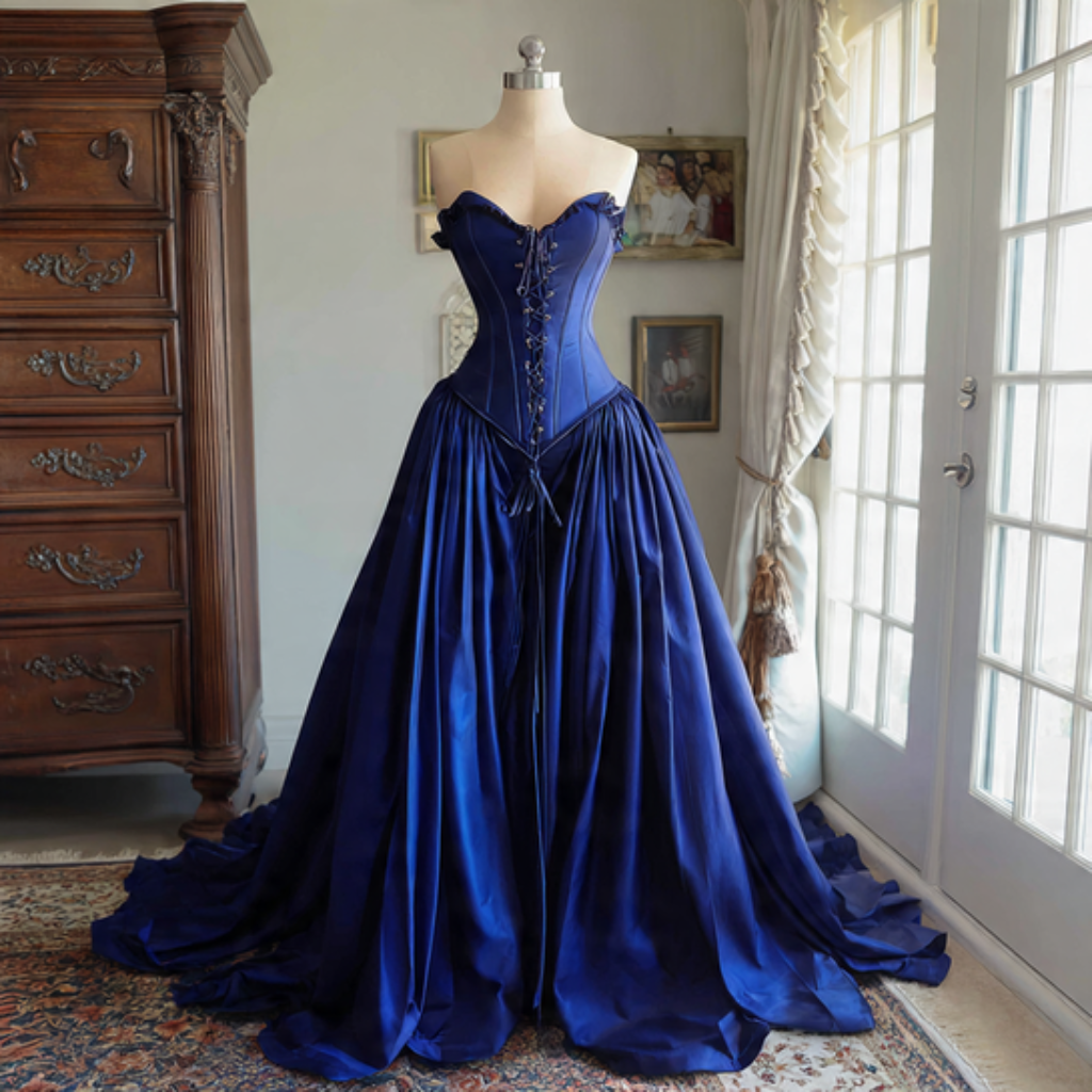 Sapphire blue corset bodice gown