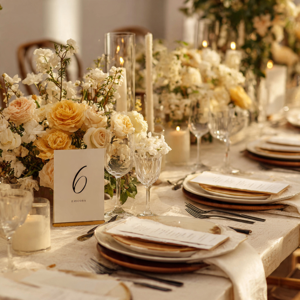 Table numbers and place settings reinforced by palette