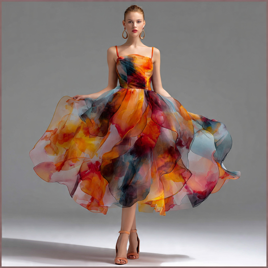 Tea-Length Organza Dress