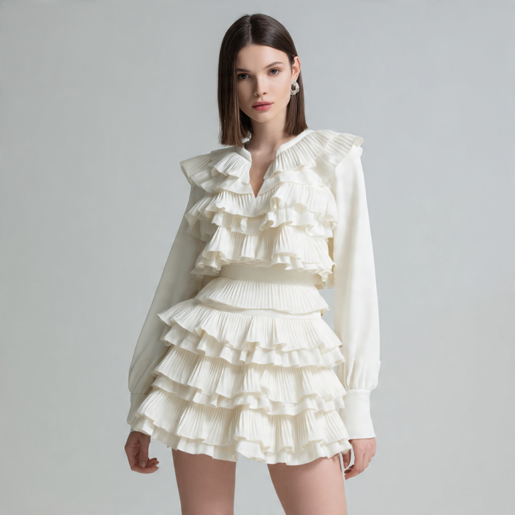 Tiered Mini Dress with Sleeves