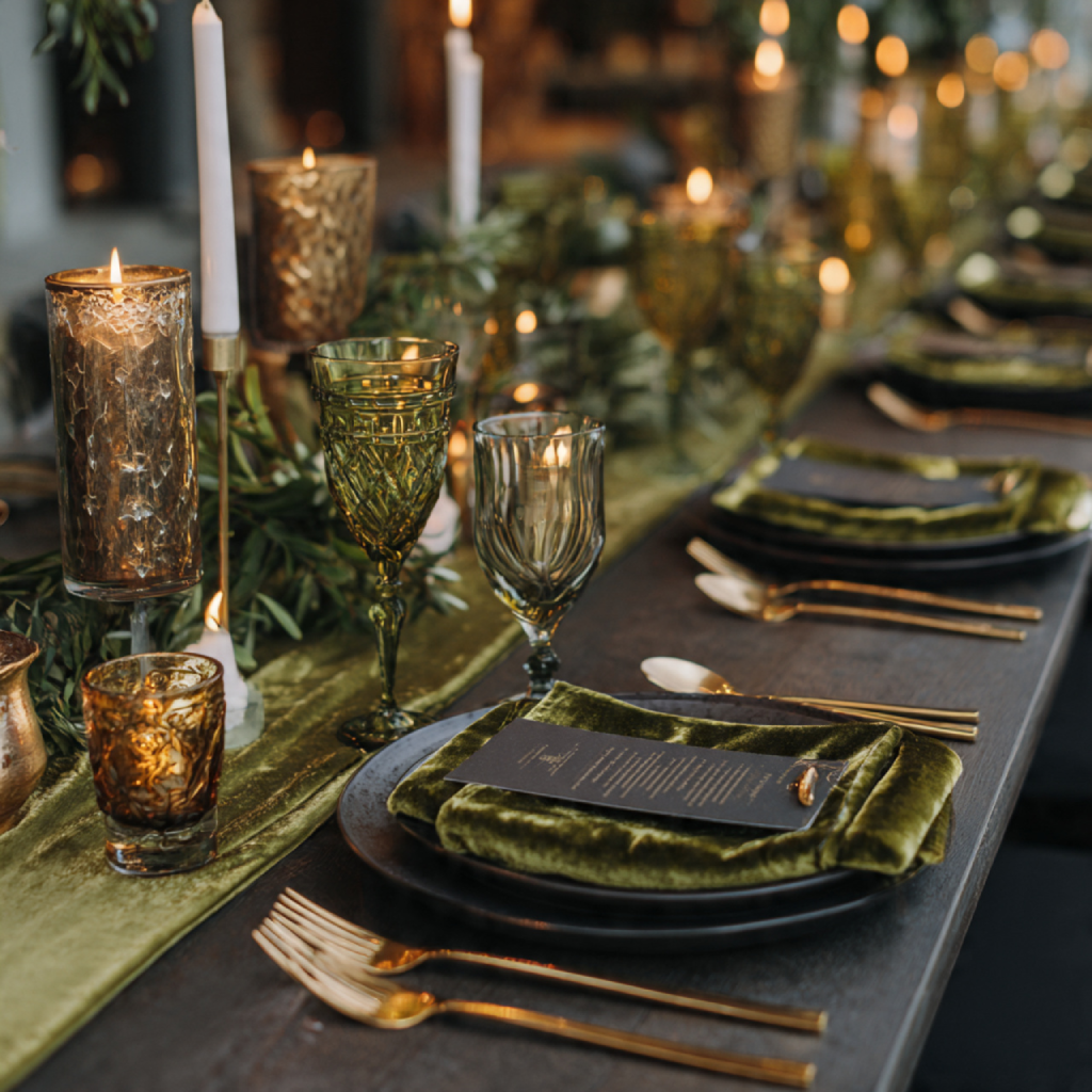 Unique Textures: Olive Green Velvet & Metallics