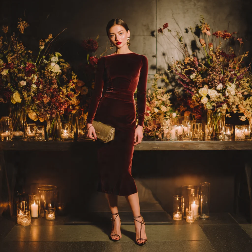 20 Stylish Guide on What to Wear to a Fall Wedding 18 Velvet Dresses