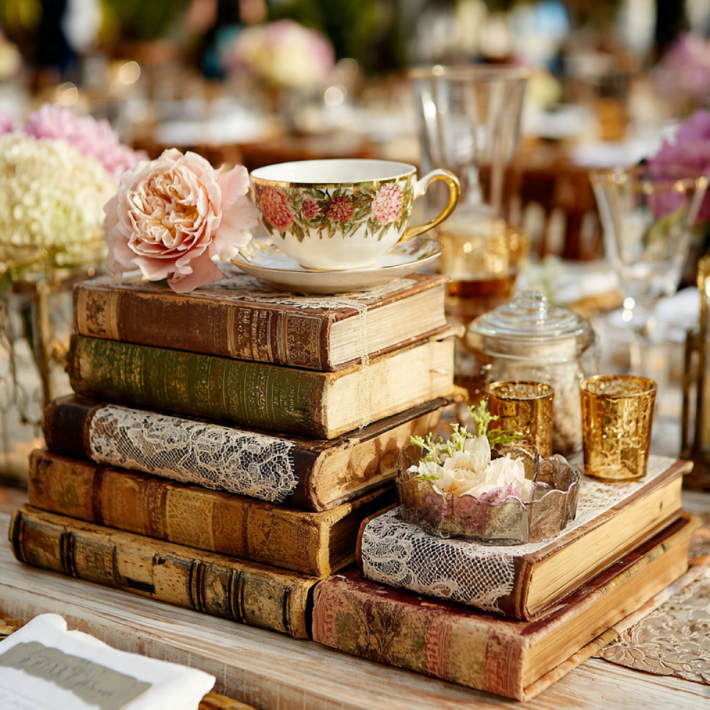 Vintage Book Stack Centerpiece