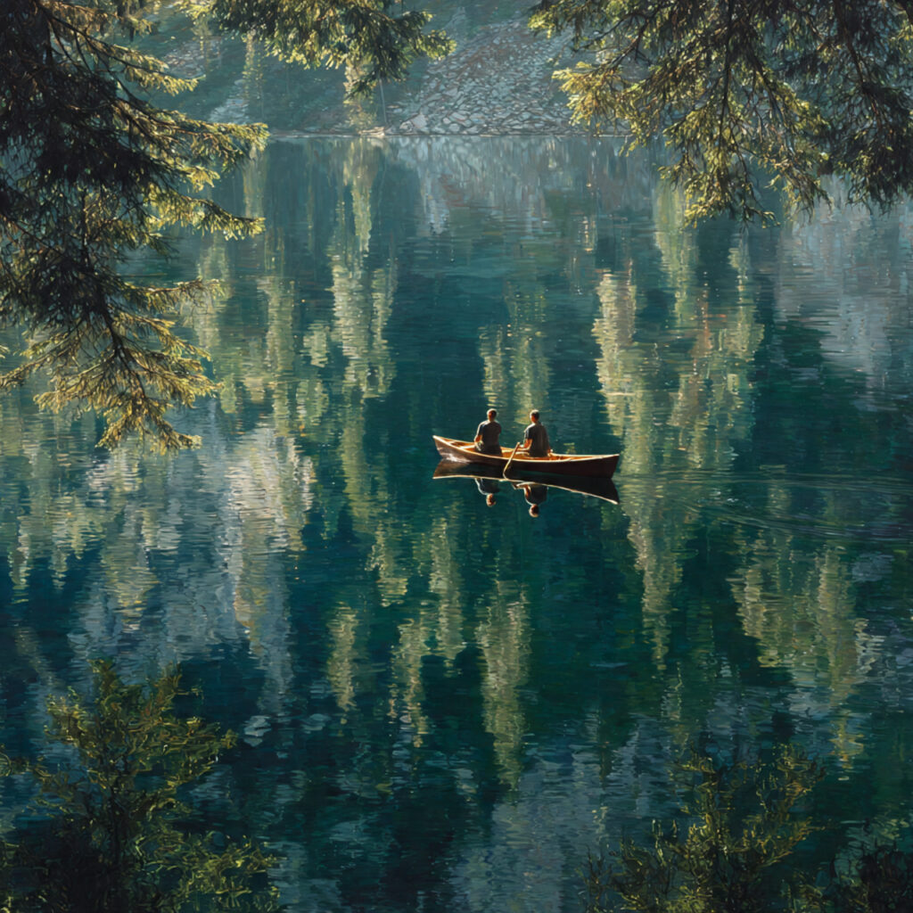 a couple in a small canoe on