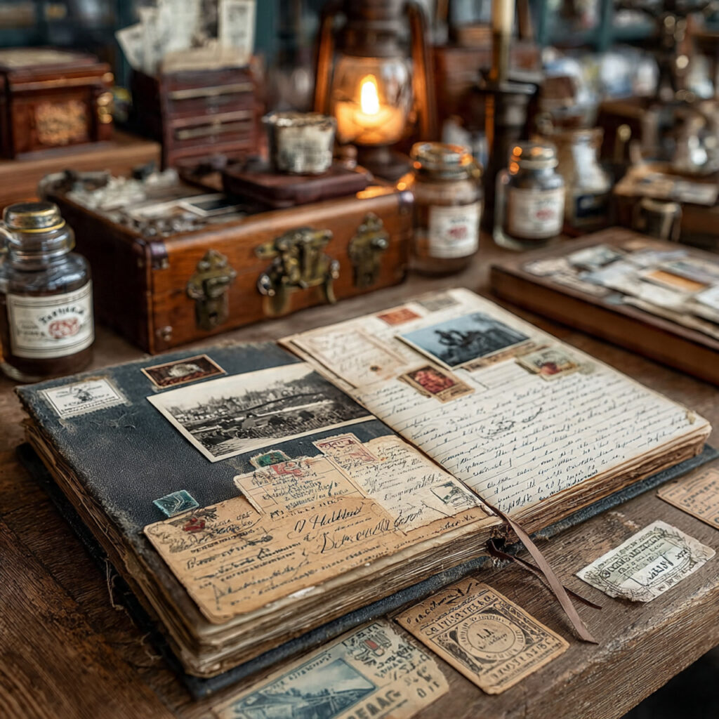 a handmade scrapbook filled with old photos