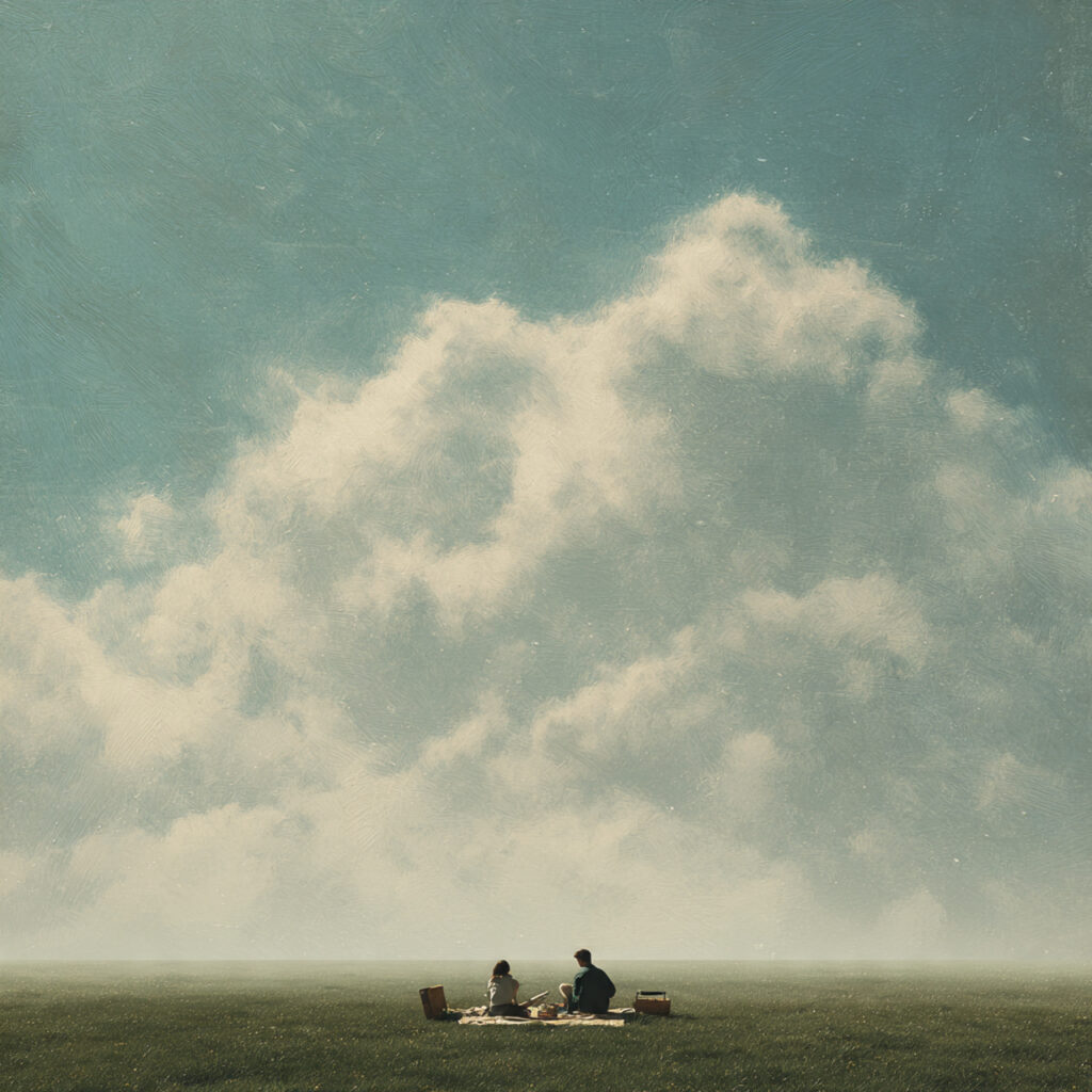 a picnic scene in a wide green