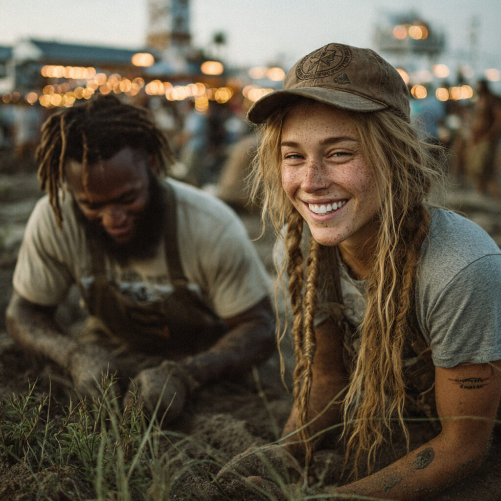 a small group including a couple planting