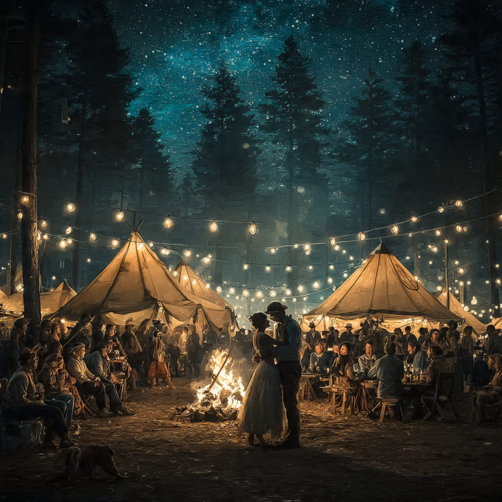 20 Dreamy Outdoor Wedding Ideas for Every Season & Style 17 campsite wedding at night bonfire surrounded by