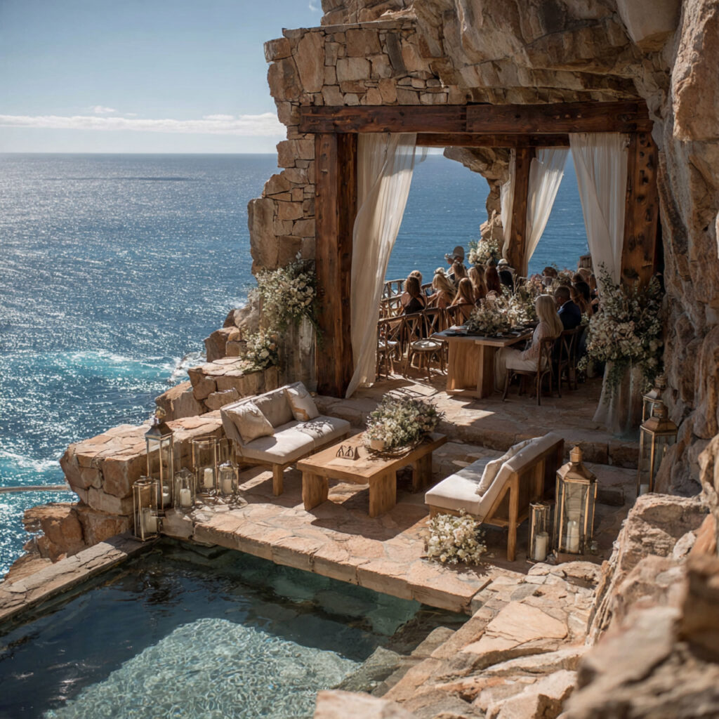 20 Dreamy Outdoor Wedding Ideas for Every Season & Style 11 dramatic cliffside wedding overlooking blue ocean stone