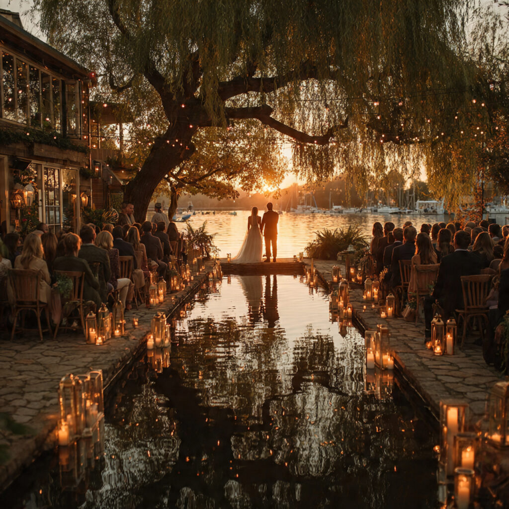20 Dreamy Outdoor Wedding Ideas for Every Season & Style 7 lakeside wedding ceremony near still water floating