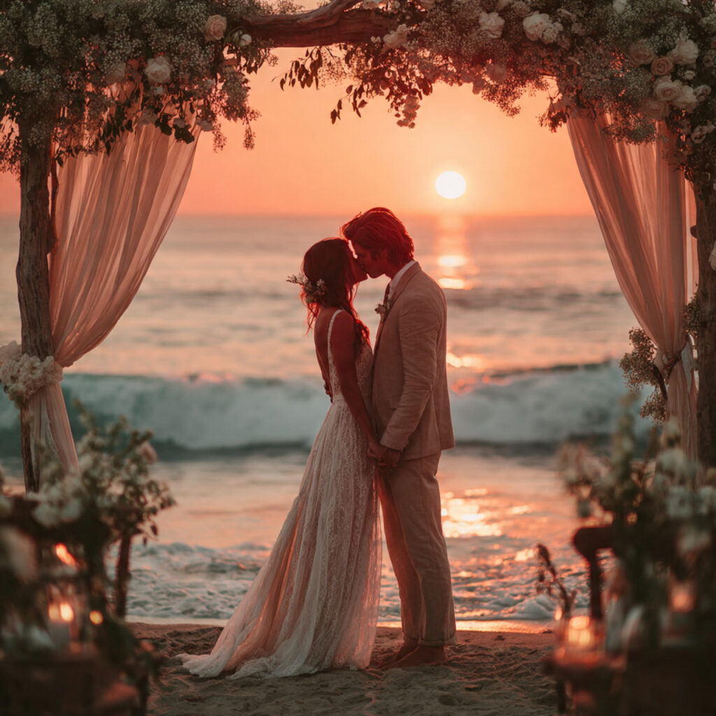 20 Dreamy Outdoor Wedding Ideas for Every Season & Style 2 romantic beach wedding at sunset barefoot bride