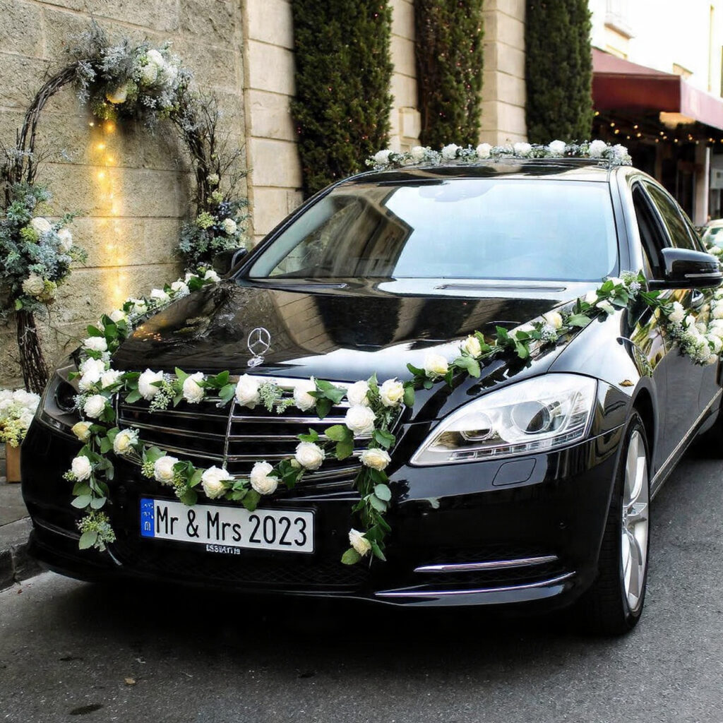wedding car with a custom license plate