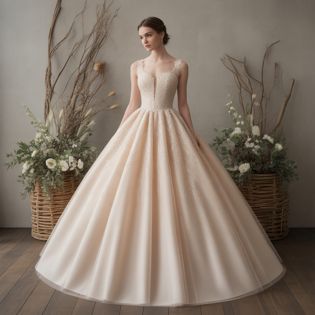 Ball Gown Silhouette Reimagined in Rustic Textures