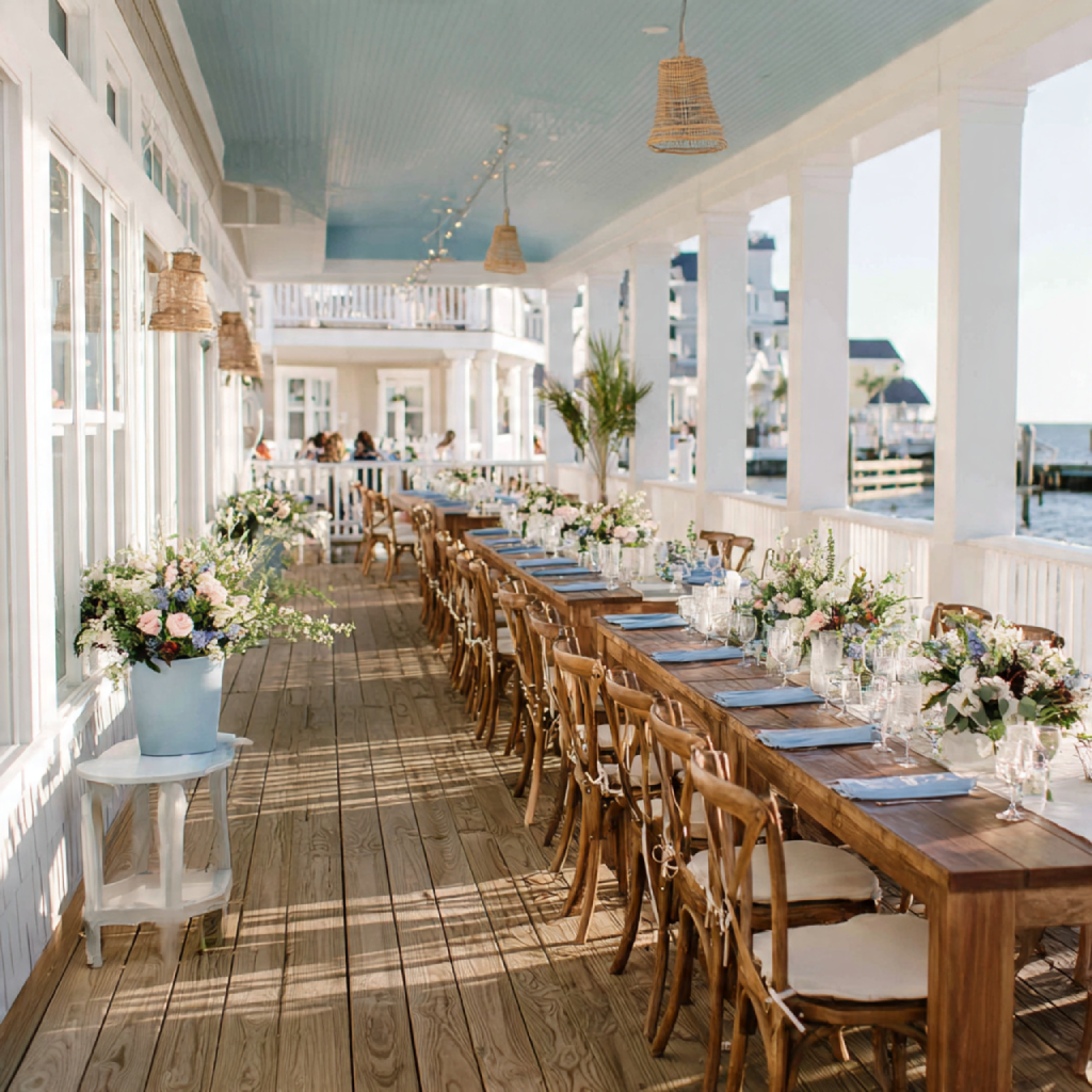 16 Elegant Spring Wedding Venue Ideas for Every Couple’s Style 14 Beach Club with Boardwalk and Early Spring Sunset