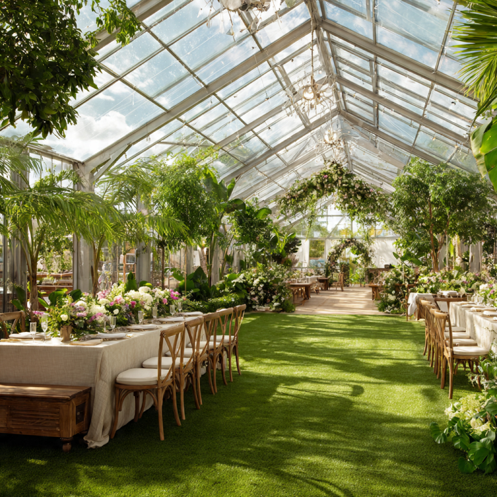 16 Elegant Spring Wedding Venue Ideas for Every Couple’s Style 12 Botanical Greenhouse with Tent Adjacent Garden Lawn