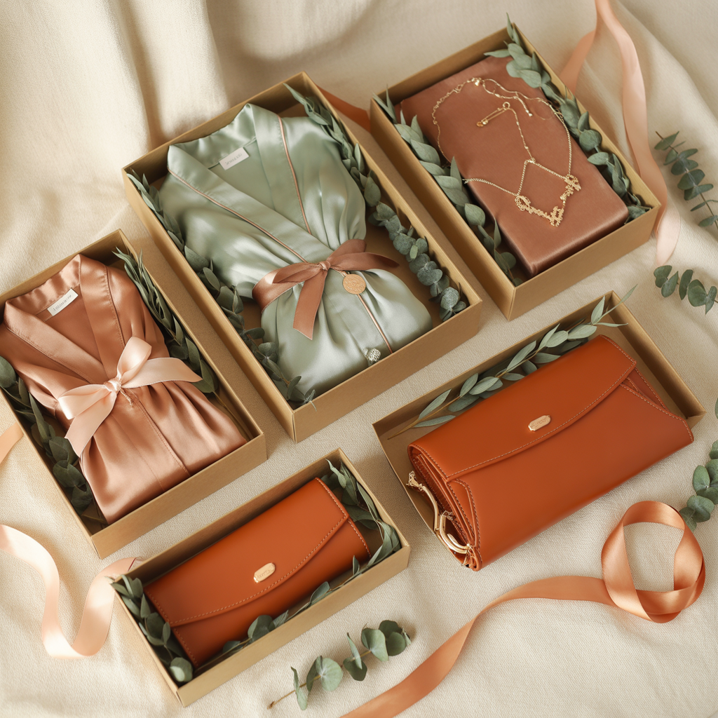 Bridesmaid Gifts and Burnt Orange and Sage Details