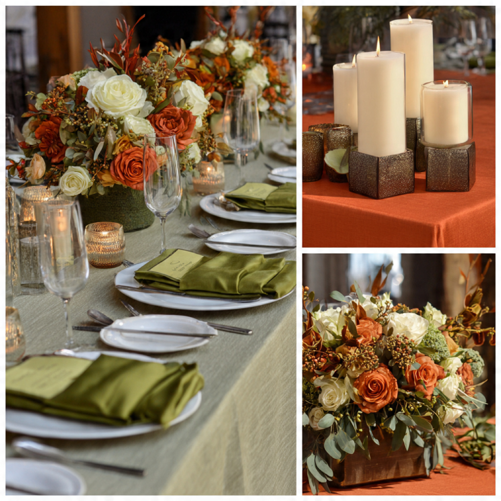 Burnt Orange and Sage Green Table Centerpieces