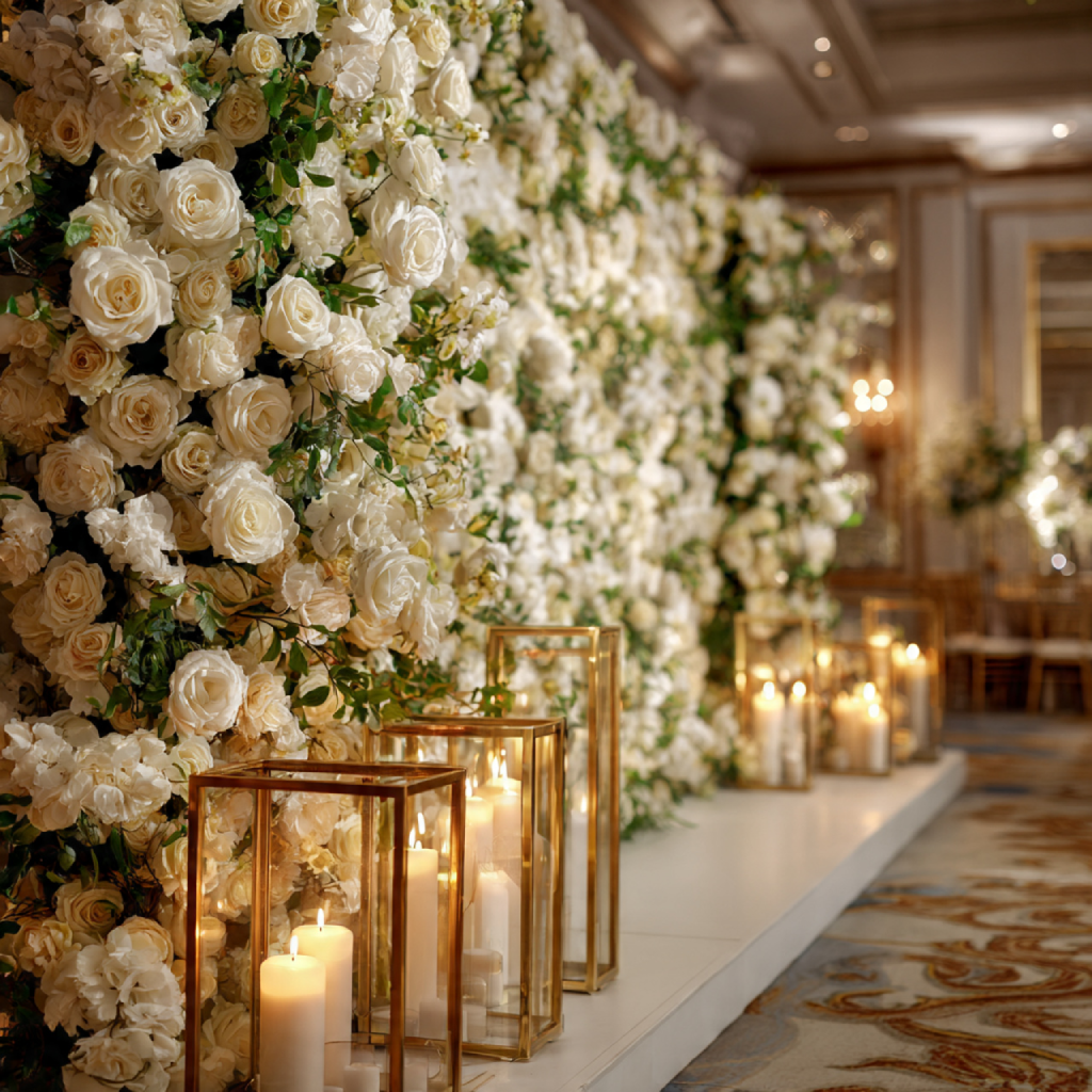 Classic White Rose Wedding Flower Wall