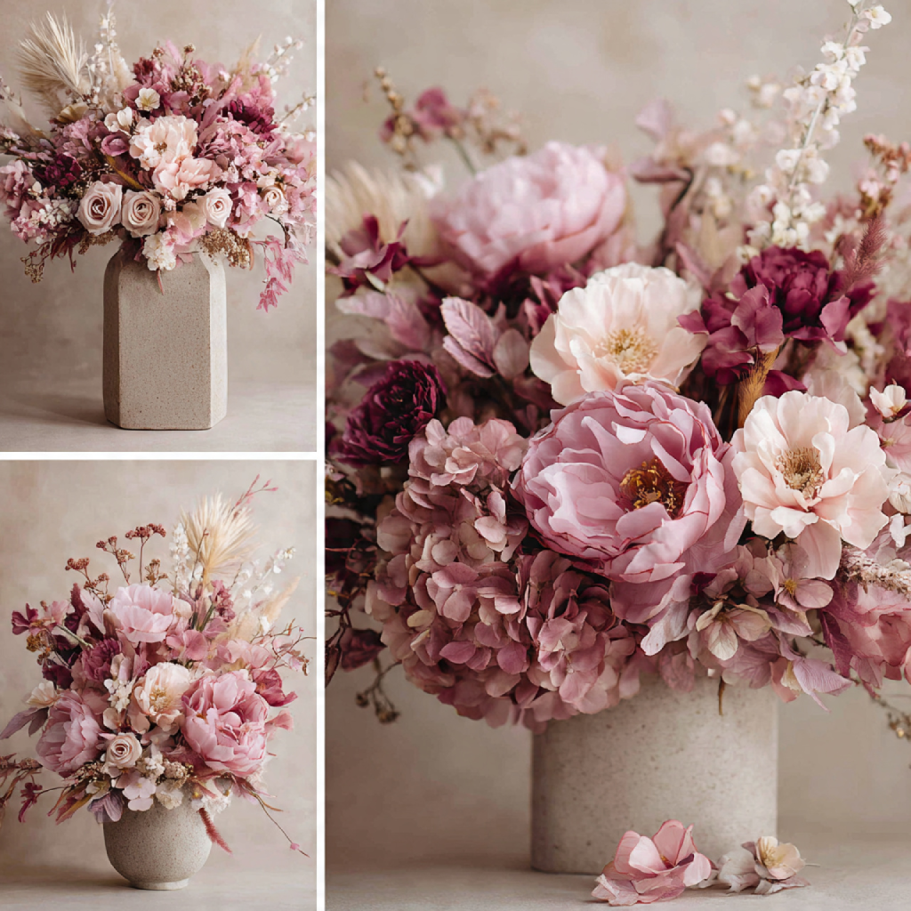 18 Romantic Dusty Pink Wedding Ideas for an Elegant Celebration 3 Dusty Pink Floral Arrangements