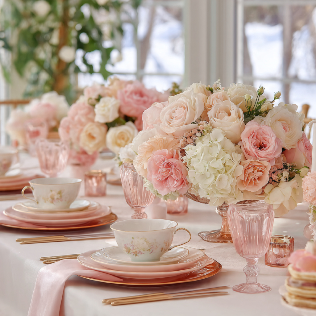 20 How to Plan a Charming Tea Party Bridal Shower 6 Floral Centrepieces and Soft Greenery