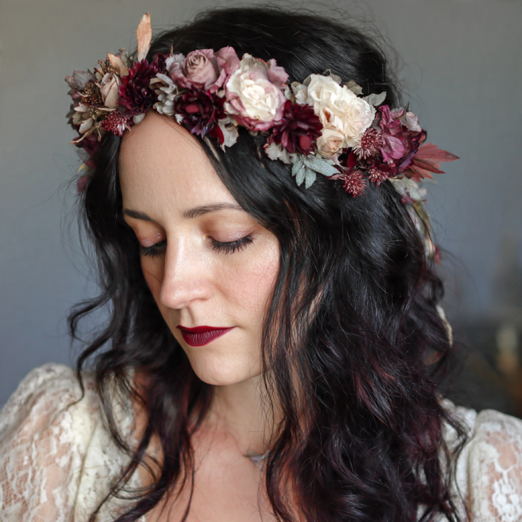 Floral Crown with Flowing Curls