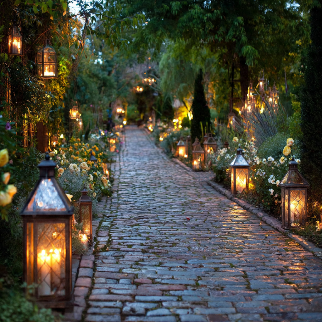 Lantern-Lined Pathways outdoor wedding lighting