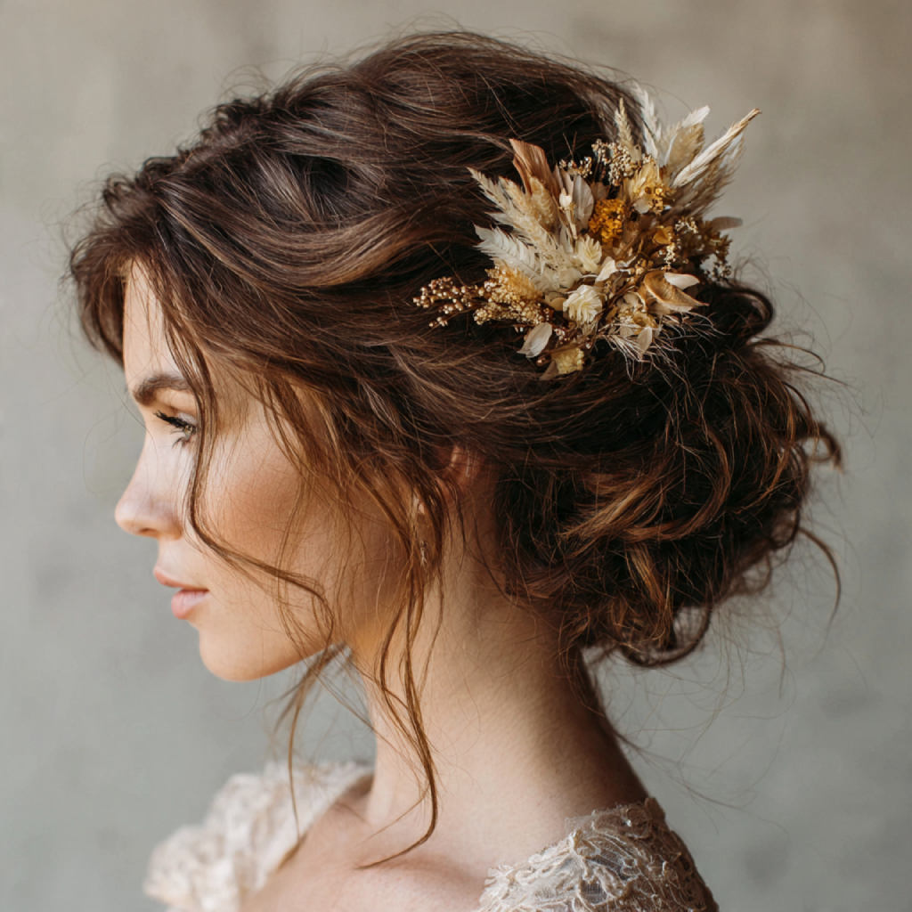 Loose Updo with Dried Floral Elements