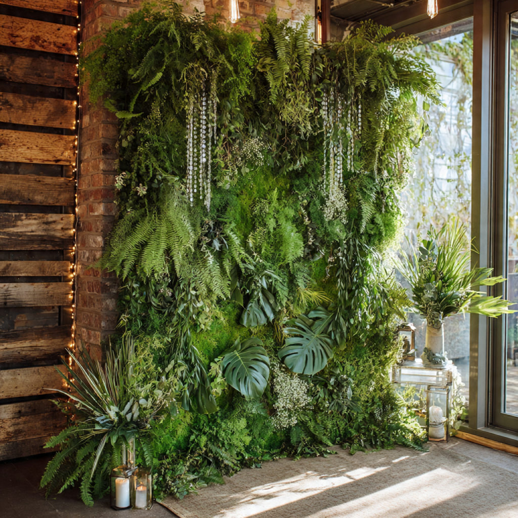 Lush Greenery and Fern Wedding Flower Wall