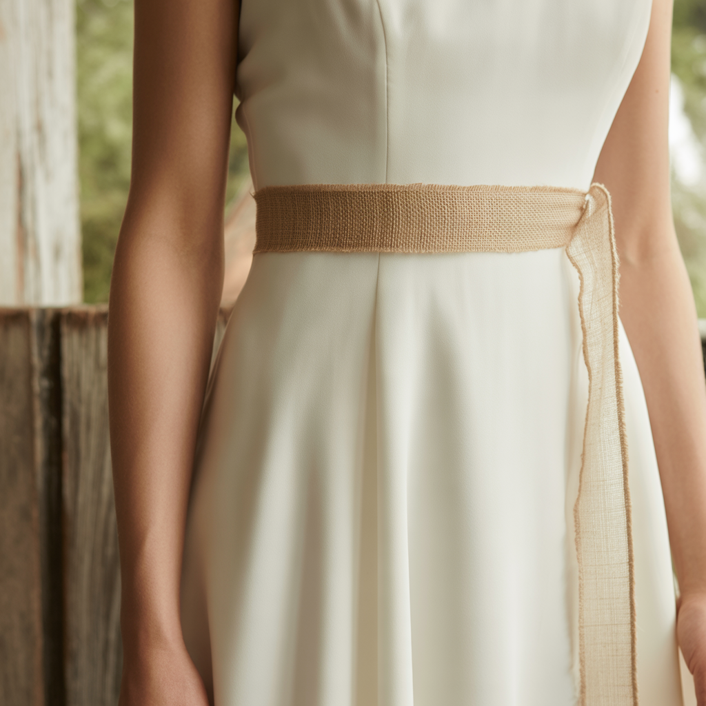 Minimalist Crepe Dress with Raw Linen or Burlap Details
